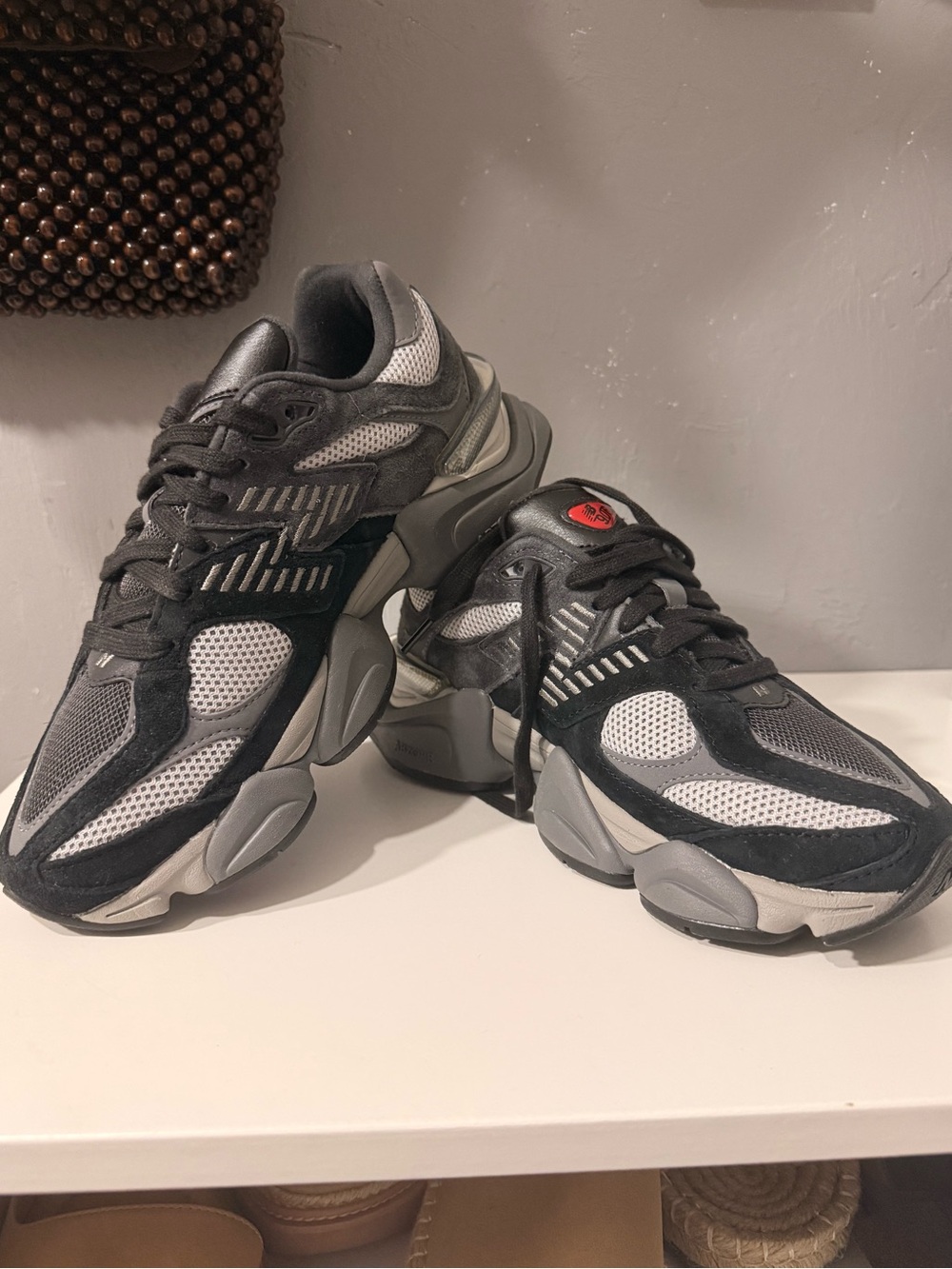 New Balance Men's Black and Gray Mesh Suede Runner Sneakers